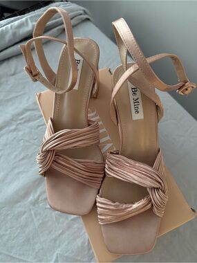 Be Mine  Blush Knot Satin Ankle-Strap Heels